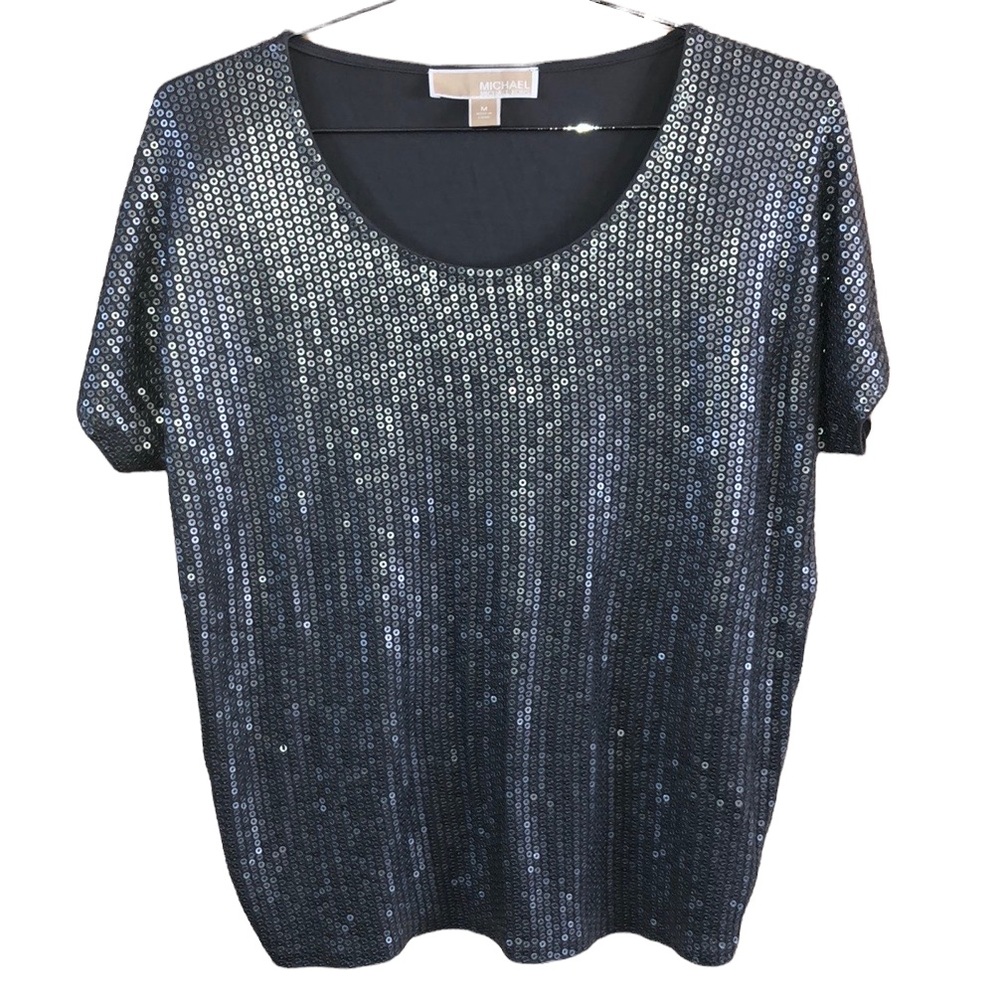 Michael Kors || Silver Gray Sequins Blouse Top
